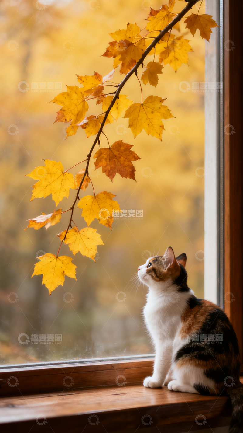 高清大图下载【趣麦麦图】窗台沉思的猫咪