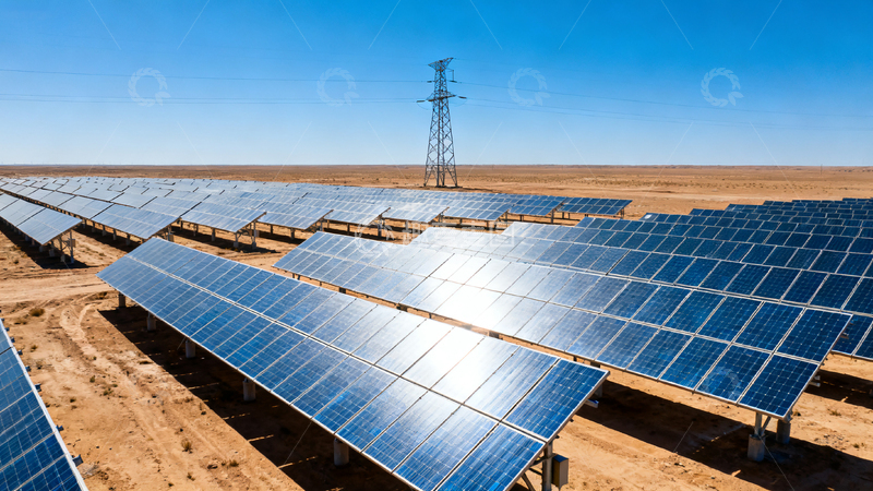蓝天沙漠光伏电站电力场景商业照片