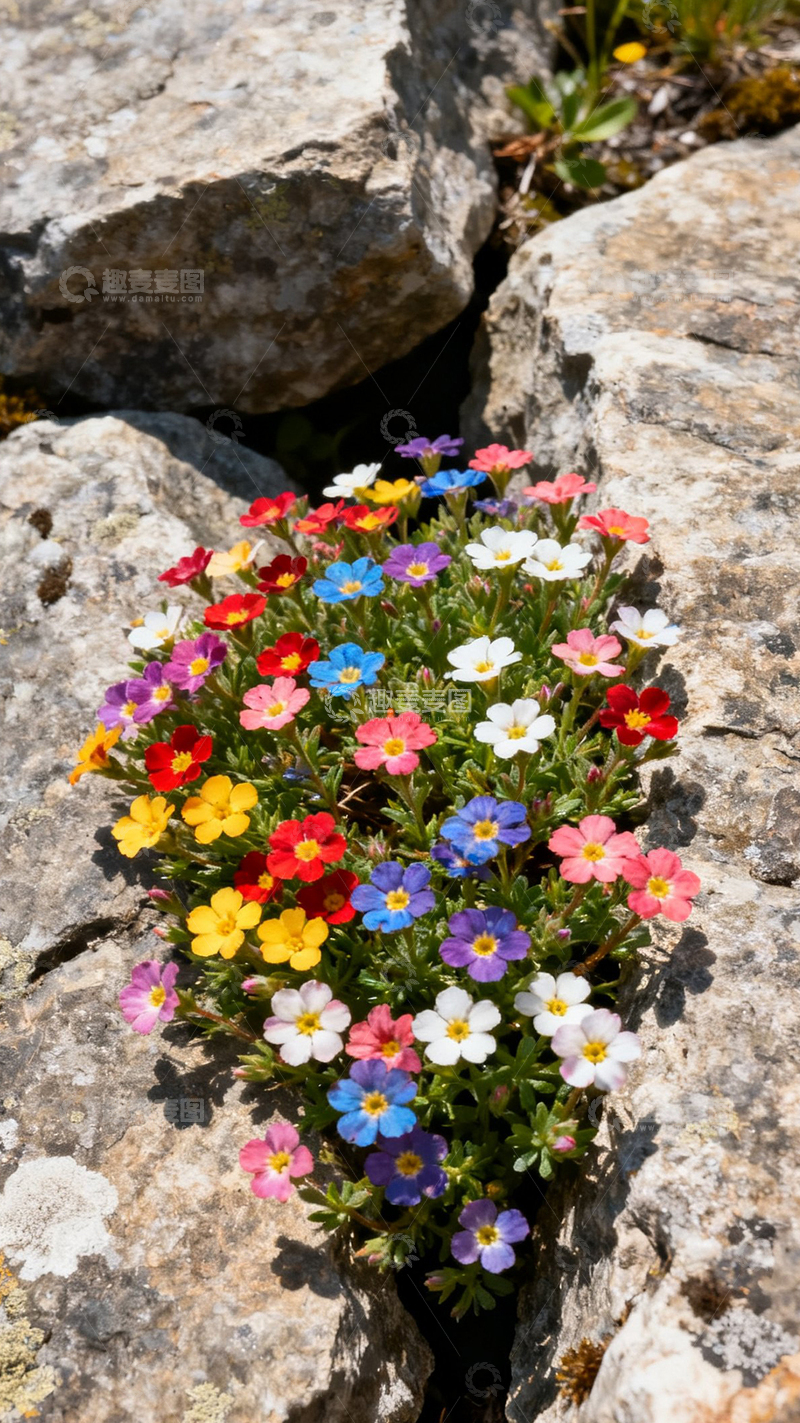 高清大图下载【趣麦麦图】-石缝里的多彩小花