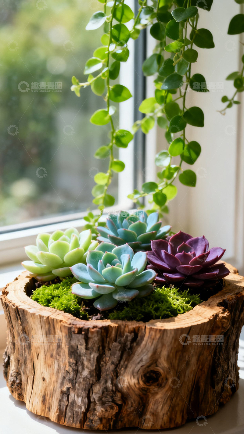 高清大图下载【趣麦麦图】窗边的多肉植物