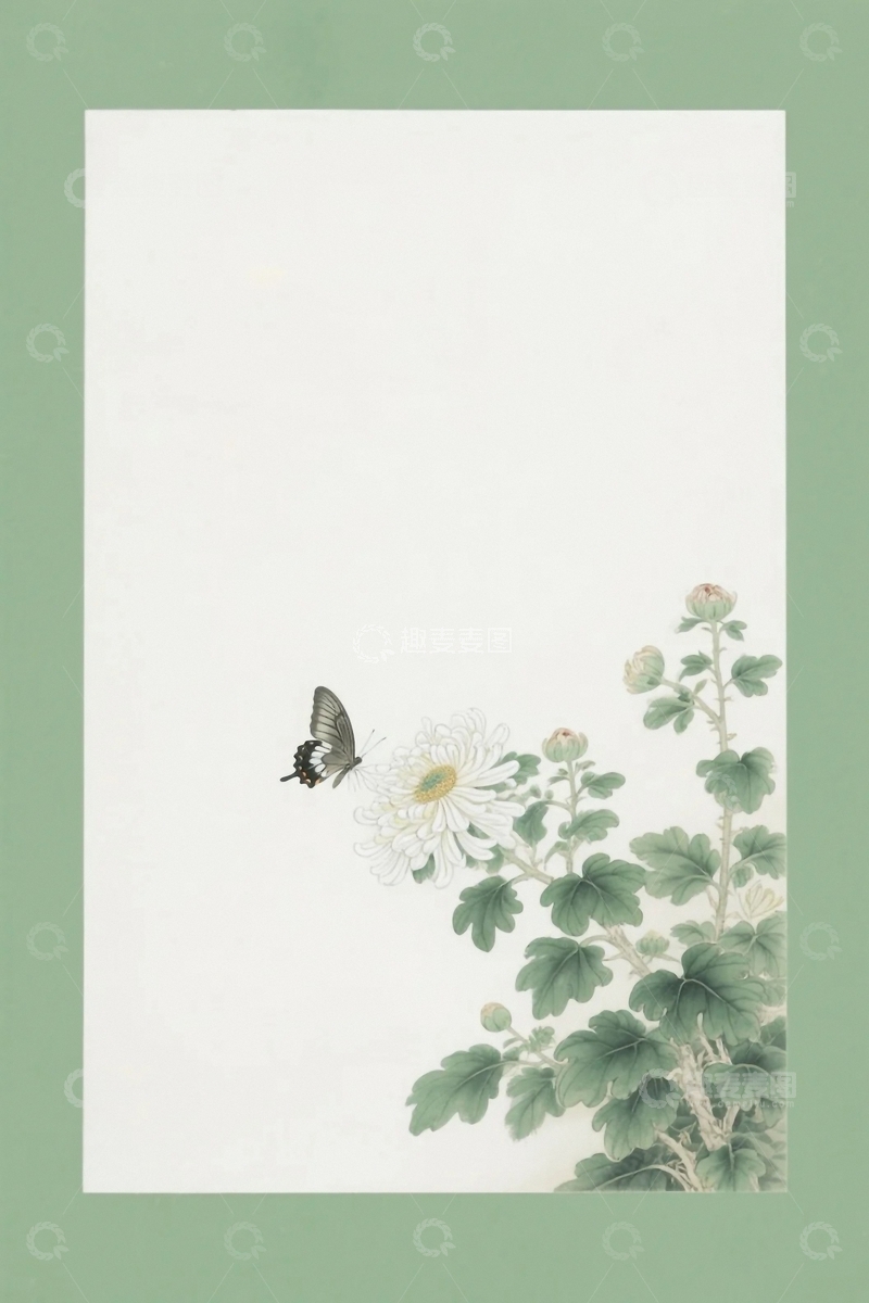 高清大图下载【趣麦麦图】国风蝴蝶菊花背景1