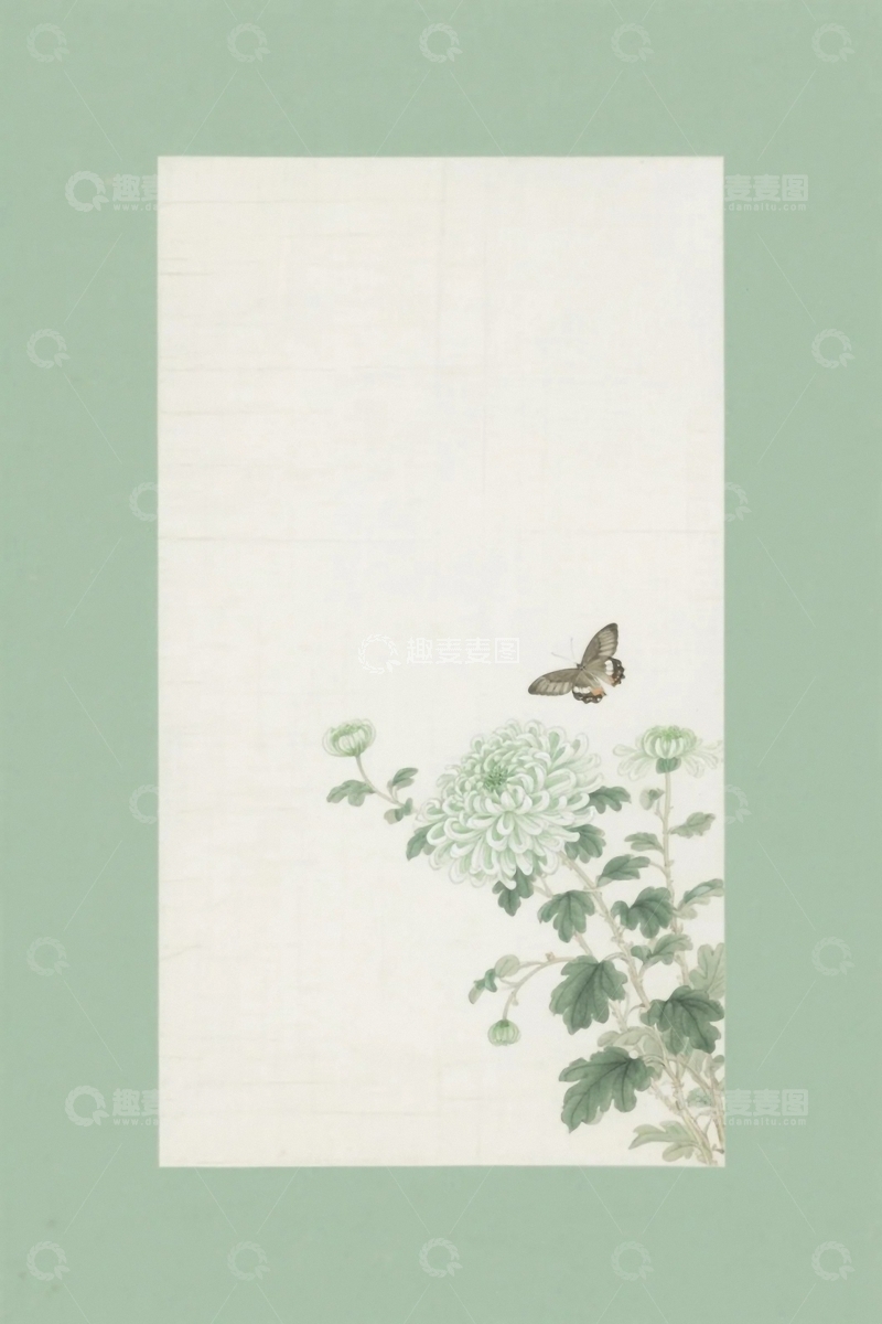 高清大图下载【趣麦麦图】国风蝴蝶菊花背景4