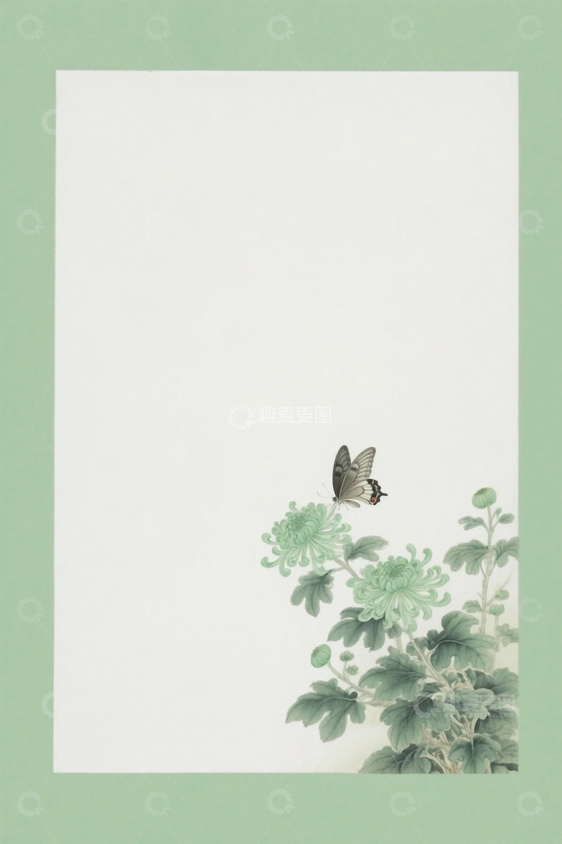 高清大图下载【趣麦麦图】国风蝴蝶菊花背景3