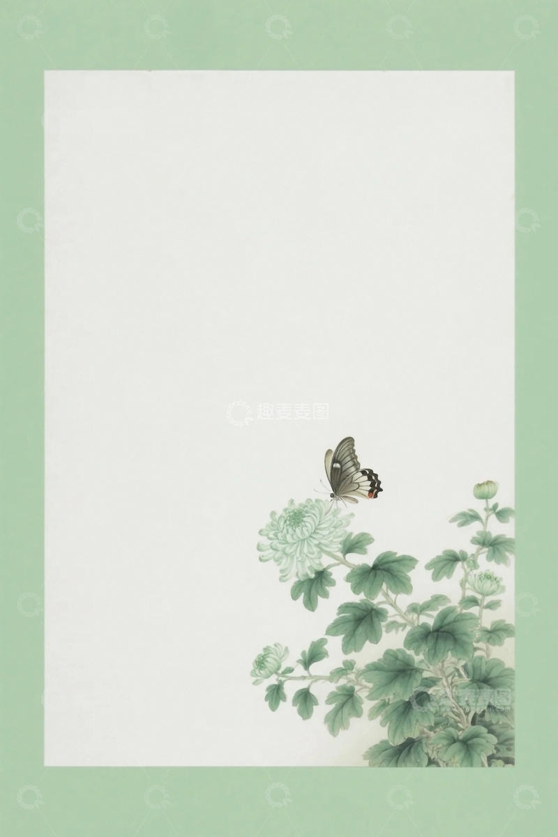 高清大图下载【趣麦麦图】国风蝴蝶菊花背景2
