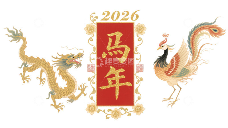 源文件下载【趣麦麦图】2026马年传统龙凤呈祥装饰图