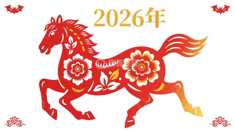 源文件下载【趣麦麦图】2026年生肖马剪纸图案