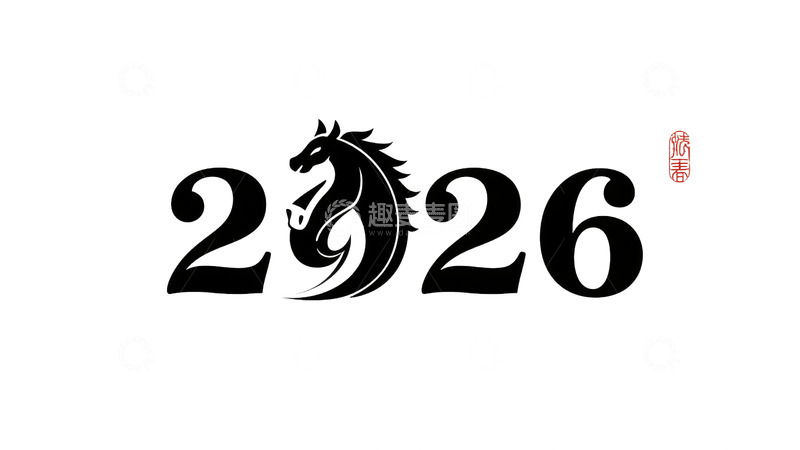 源文件下载【趣麦麦图】2026年黑色毛龙马主题艺术字