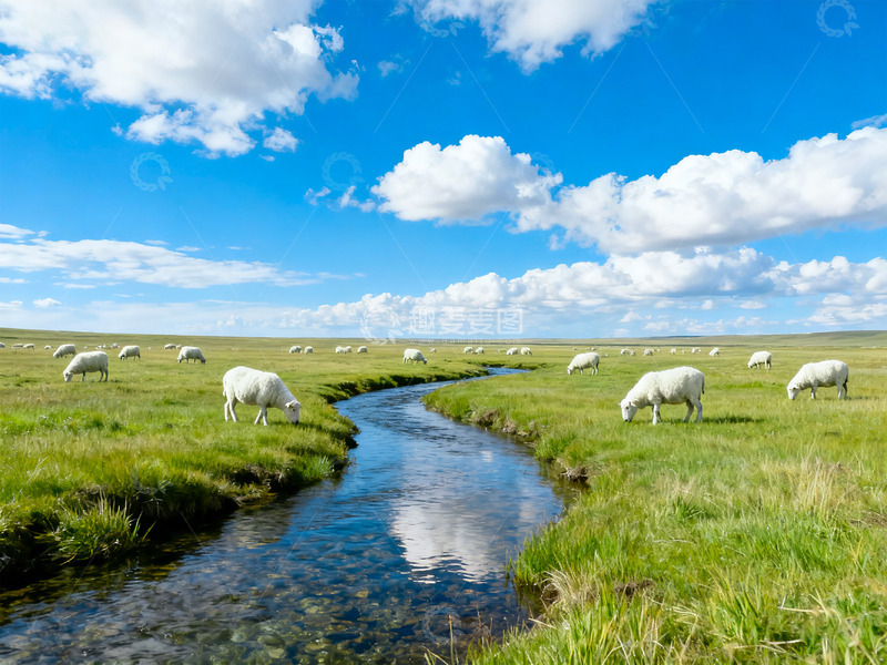 高清大图下载【趣麦麦图】蓝天白云羊群4