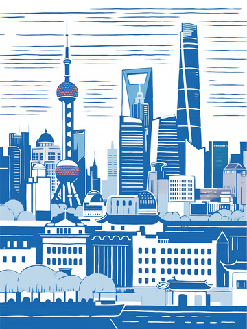蓝白简约上海地标建筑群