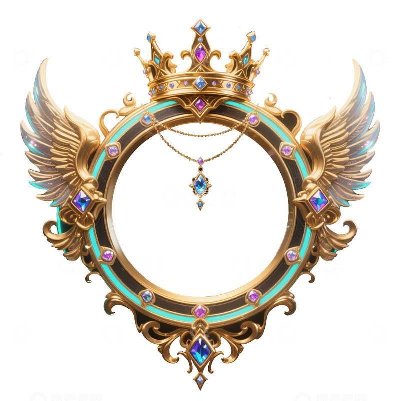 高清大图下载【趣麦麦图】彩钻金冠带羽翼的圆框架