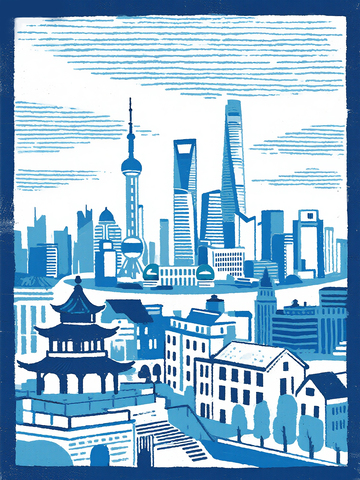 蓝白风格上海城市建筑群