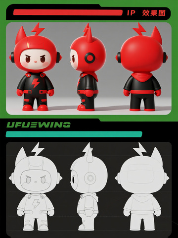 红黑闪电元素卡通 IP 形象设计图