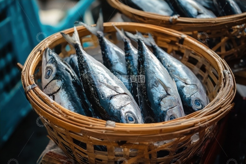 高清大图下载【趣麦麦图】一筐子新鲜的海鱼