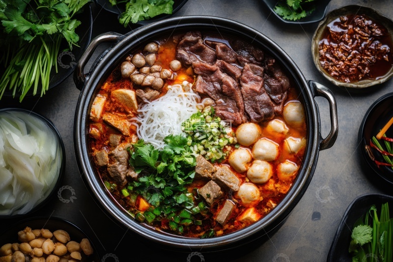 高清大图下载【趣麦麦图】一锅麻辣牛肉火锅