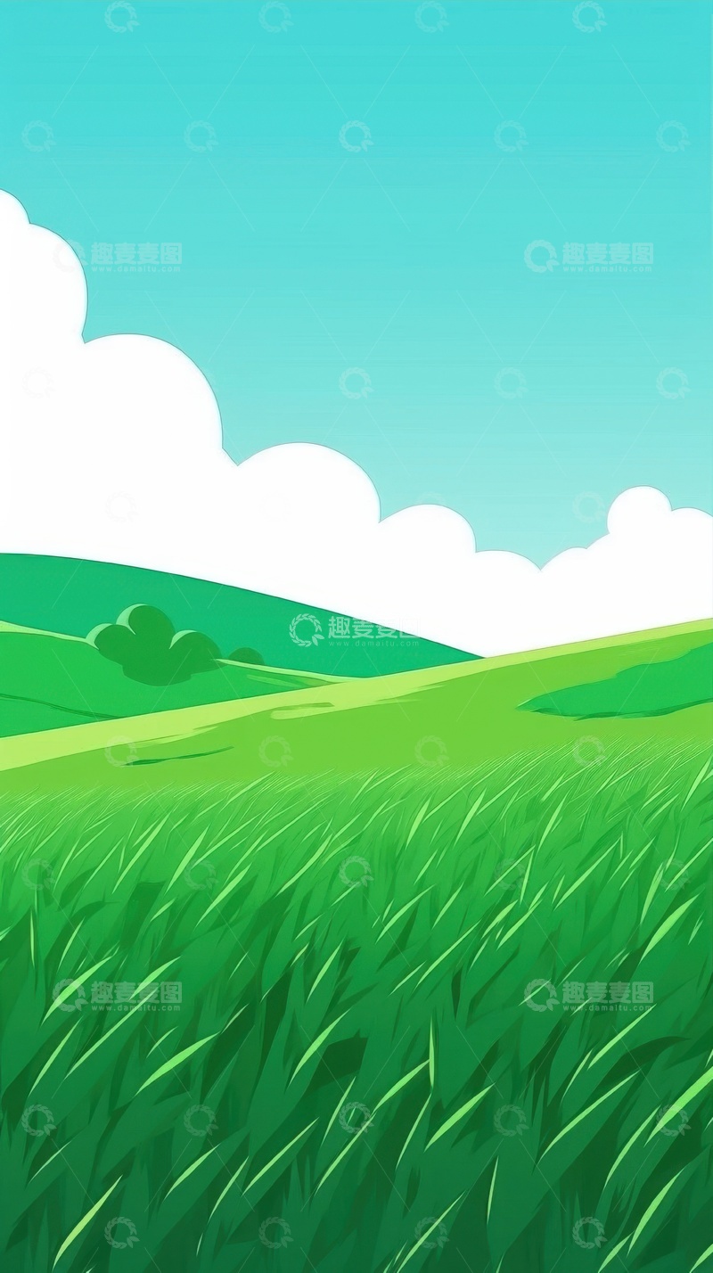 高清大图下载【趣麦麦图】卡通简约山坡绿草地背景