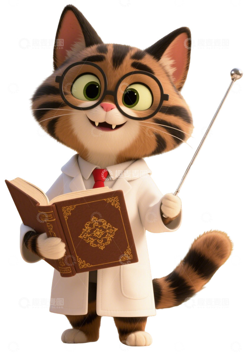 高清大图下载【趣麦麦图】卡通可爱猫博士教授