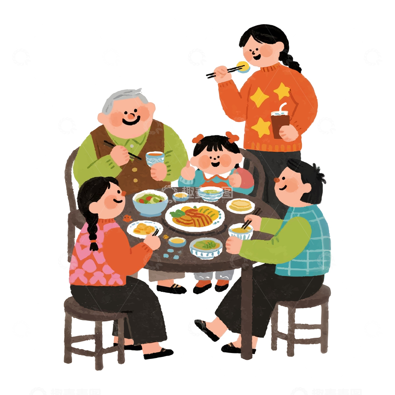 一起吃饭的一家