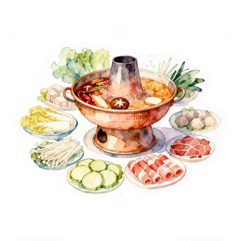 源文件下载【趣麦麦图】水彩画火锅食材2