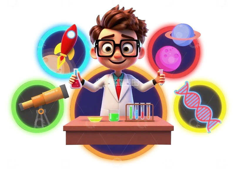 高清大图下载【趣麦麦图】卡通科学小实验图