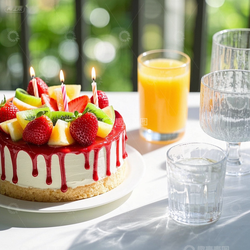 高清大图下载【趣麦麦图】奶油草莓水果生日蛋糕