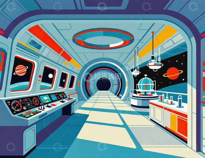 高清大图下载【趣麦麦图】卡通太空舱场景图