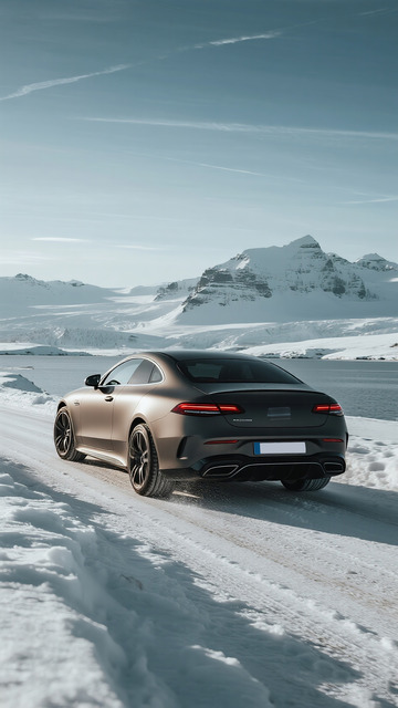 高级雪原汽车冰川简约冬季背景图