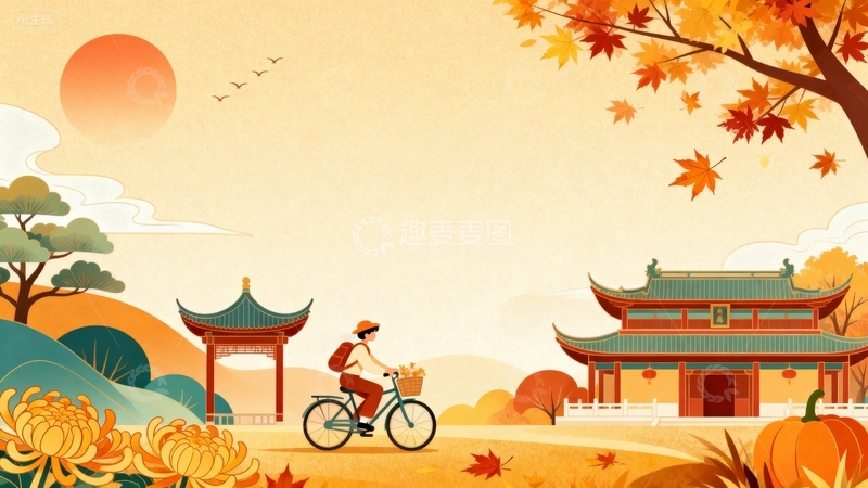 高清大图下载【趣麦麦图】国潮风的秋天风景