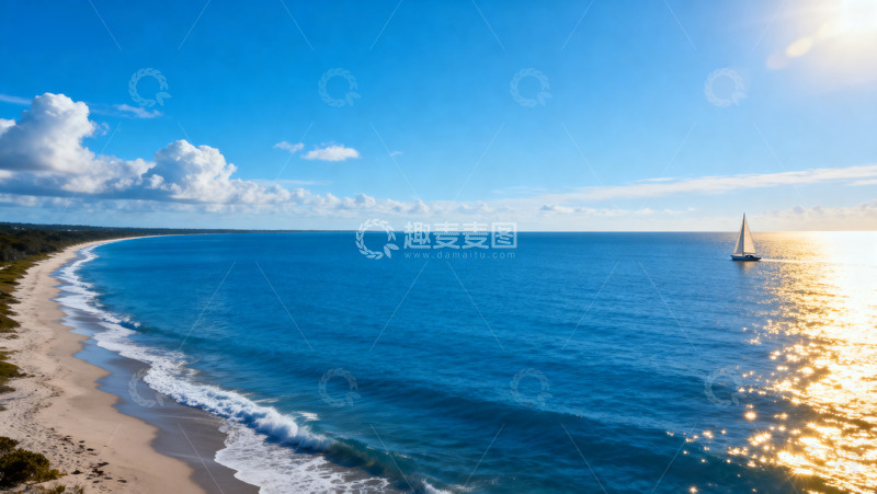 高清大图下载【趣麦麦图】蓝天海岸线波浪1