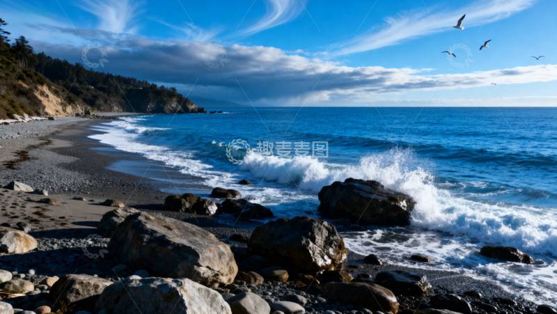 高清大图下载【趣麦麦图】蓝天海岸线波浪3