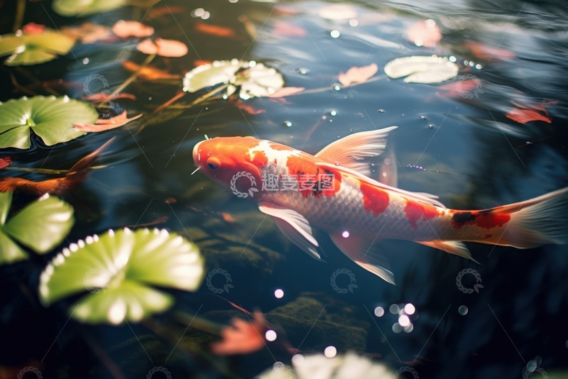 高清大图下载【趣麦麦图】荷塘里的一条红鲤鱼