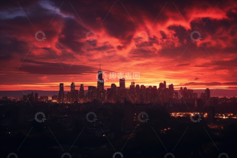 高清大图下载【趣麦麦图】黄昏夜幕下的城市建筑