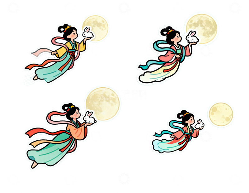 高清大图下载【趣麦麦图】嫦娥奔月插画1
