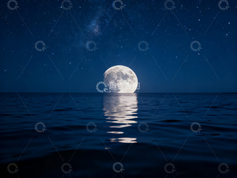 高清大图下载【趣麦麦图】明月水平线波浪3