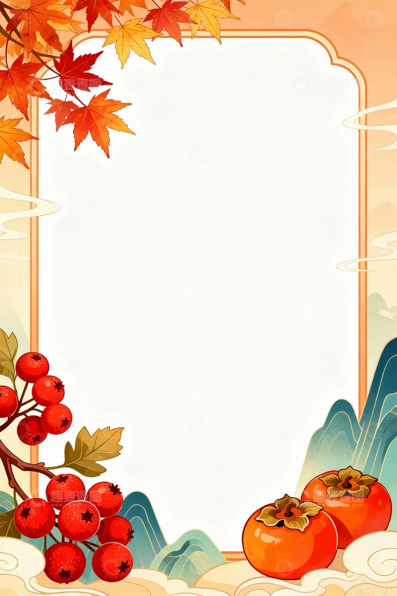 高清大图下载【趣麦麦图】秋天中国风边框背景4