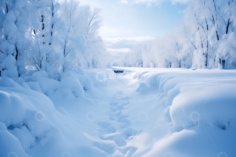 高清大图下载【趣麦麦图】冬季积雪覆盖的森林