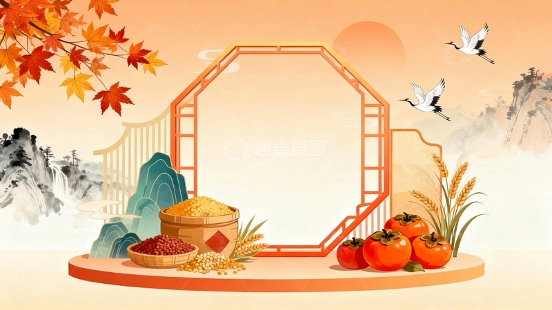 高清大图下载【趣麦麦图】秋天中国风国潮边框背景06