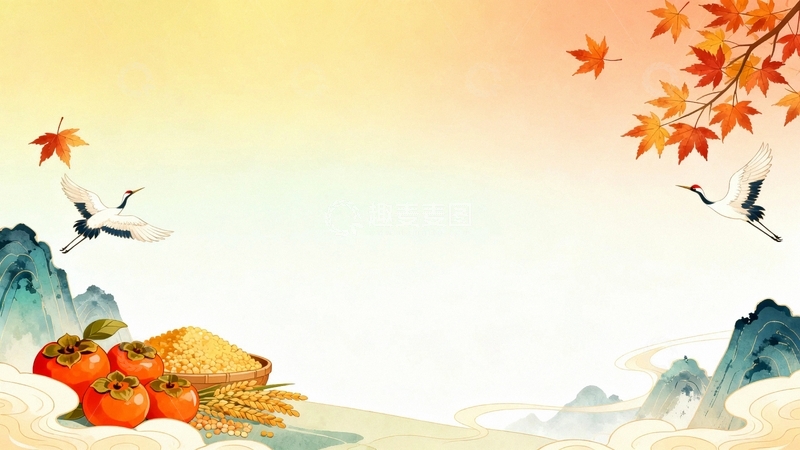 高清大图下载【趣麦麦图】秋天秋收国潮边框背景017