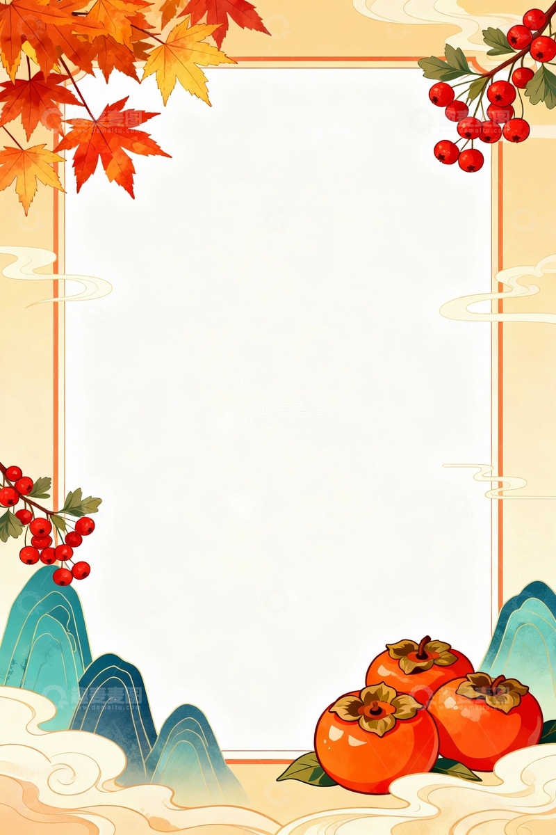 高清大图下载【趣麦麦图】秋天秋收国潮边框背景5