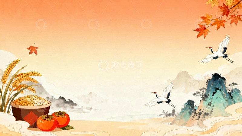 高清大图下载【趣麦麦图】秋天中国风国潮边框背景01