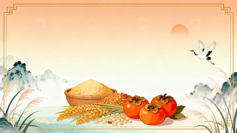 高清大图下载【趣麦麦图】秋天秋收国潮边框背景0188