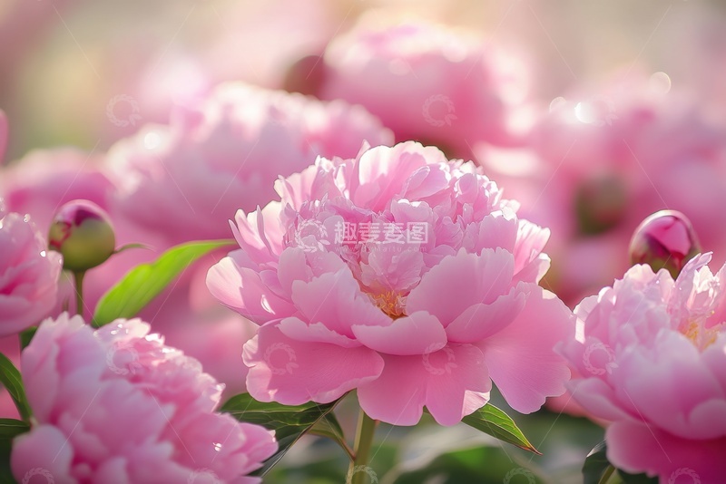 高清大图下载【趣麦麦图】盛开的粉色的牡丹花花田