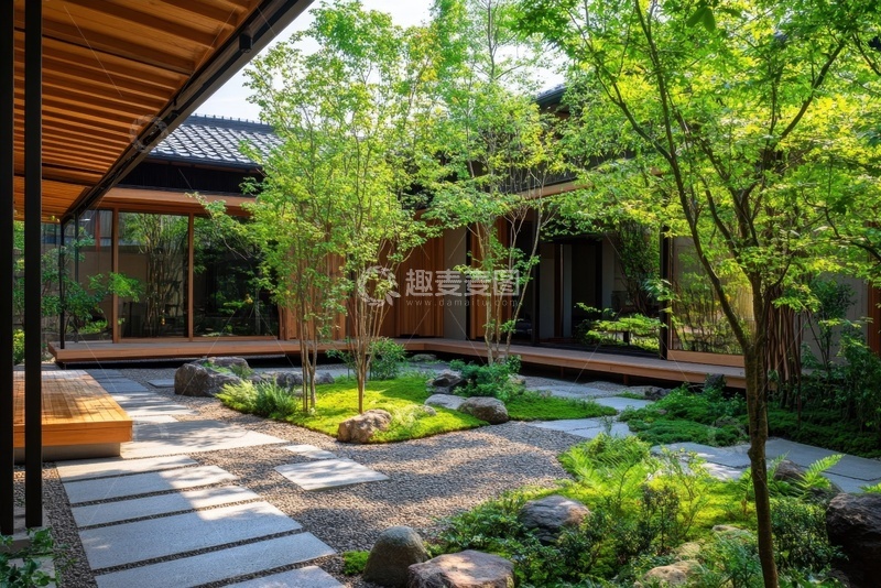 高清大图下载【趣麦麦图】现代建筑小院风景