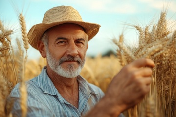 农田里拿着麦穗的农民