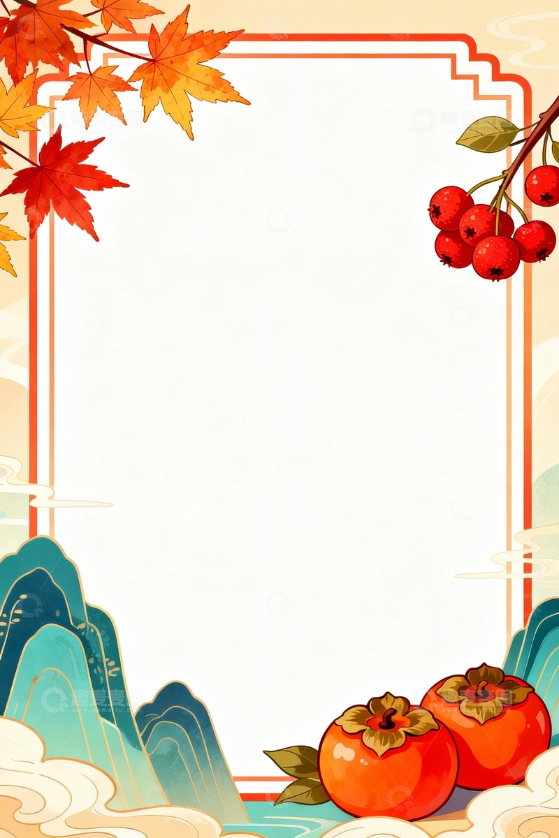 高清大图下载【趣麦麦图】秋天中国风边框背景2