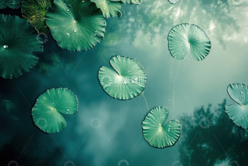 高清大图下载【趣麦麦图】池塘绿色荷叶俯视图