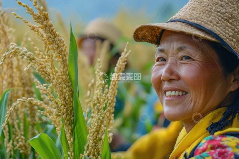 高清大图下载【趣麦麦图】稻田里的农妇
