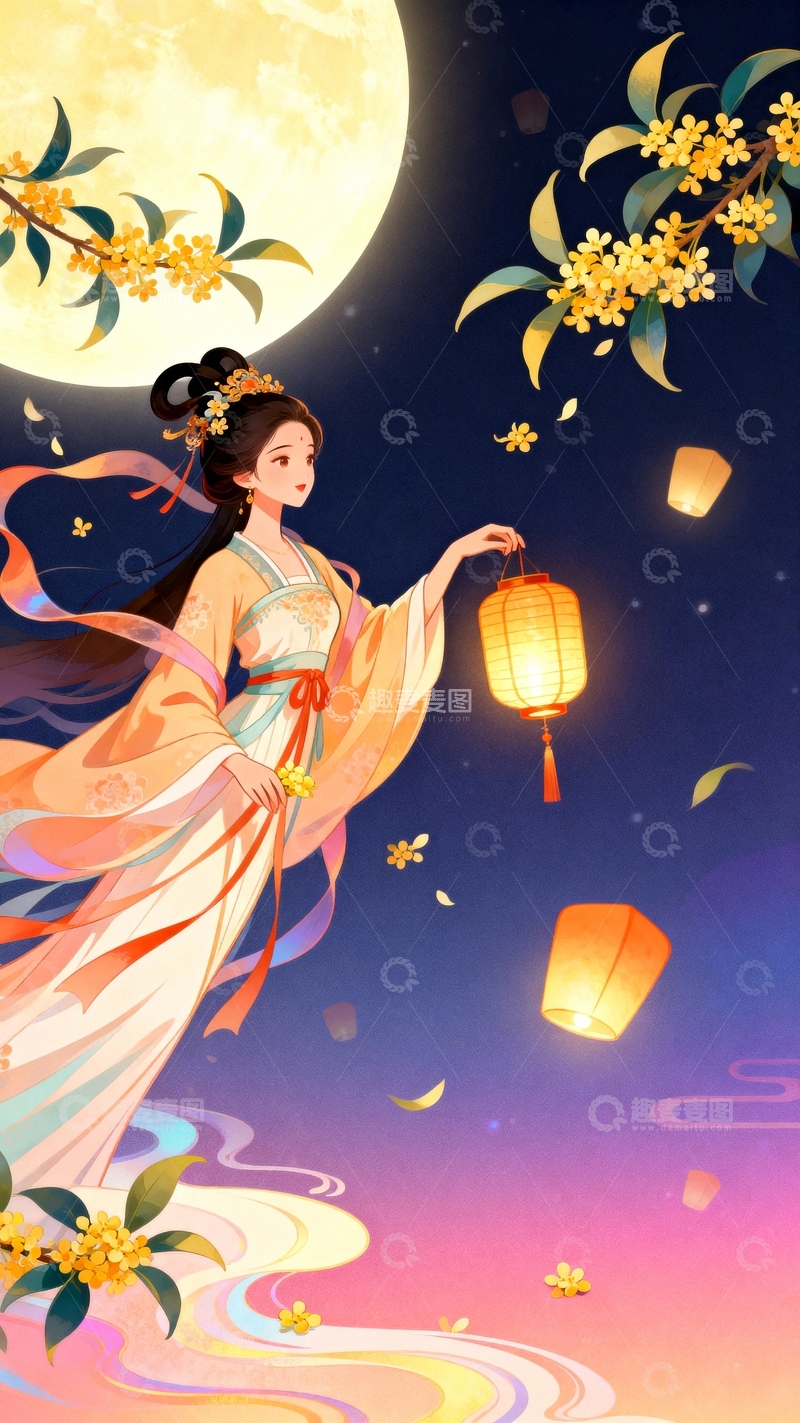 高清大图下载【趣麦麦图】中秋节嫦娥桂花背景09