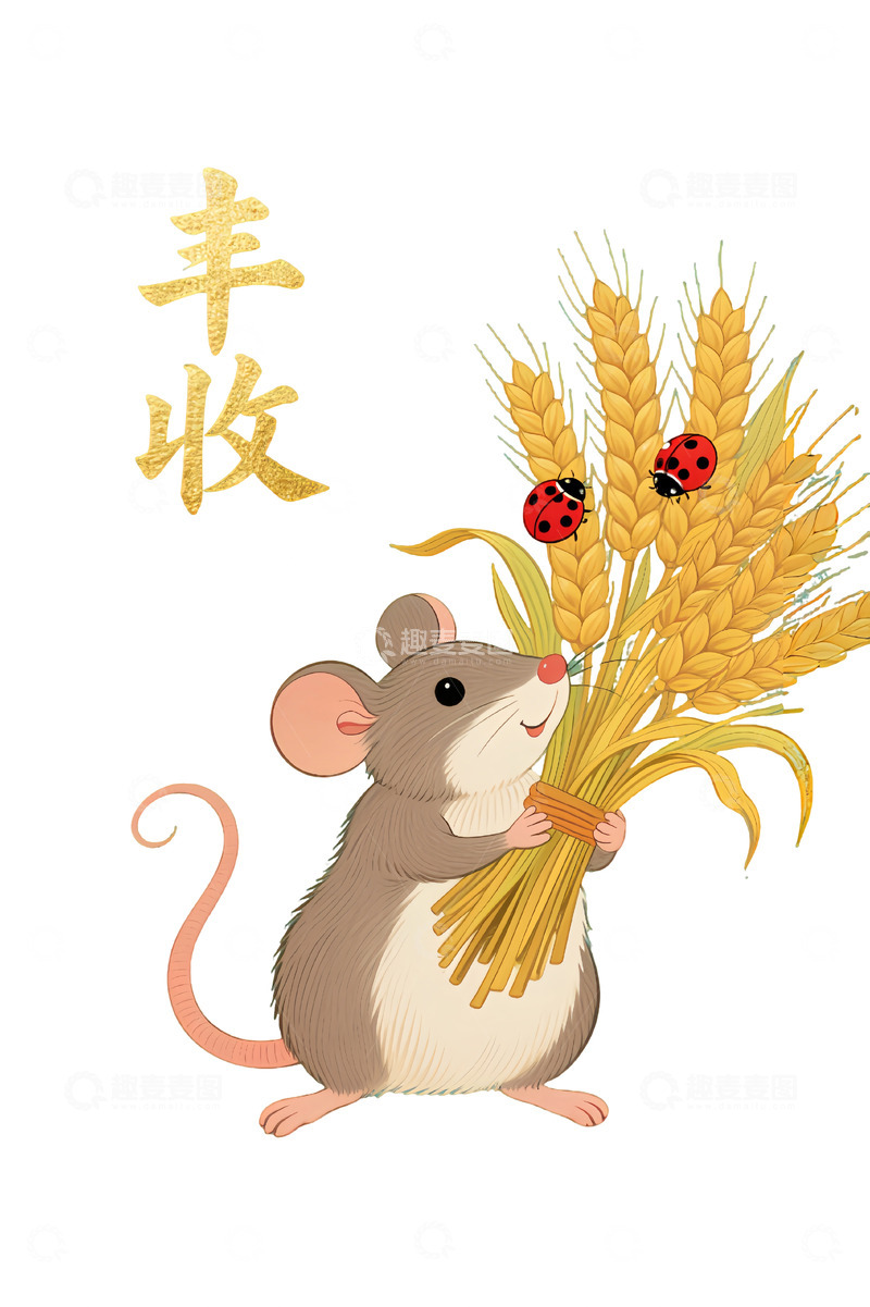 金黄色老鼠抱麦丰收麦穗免扣元素