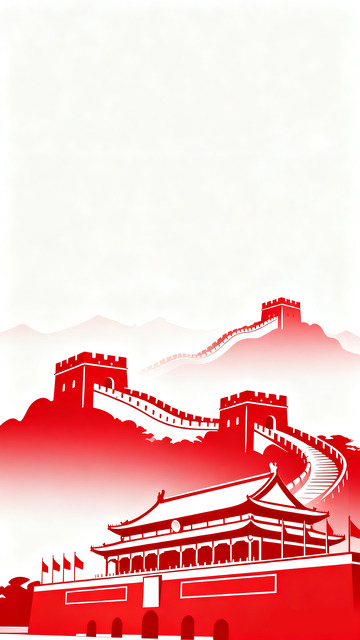 中国经典建筑红色剪影3