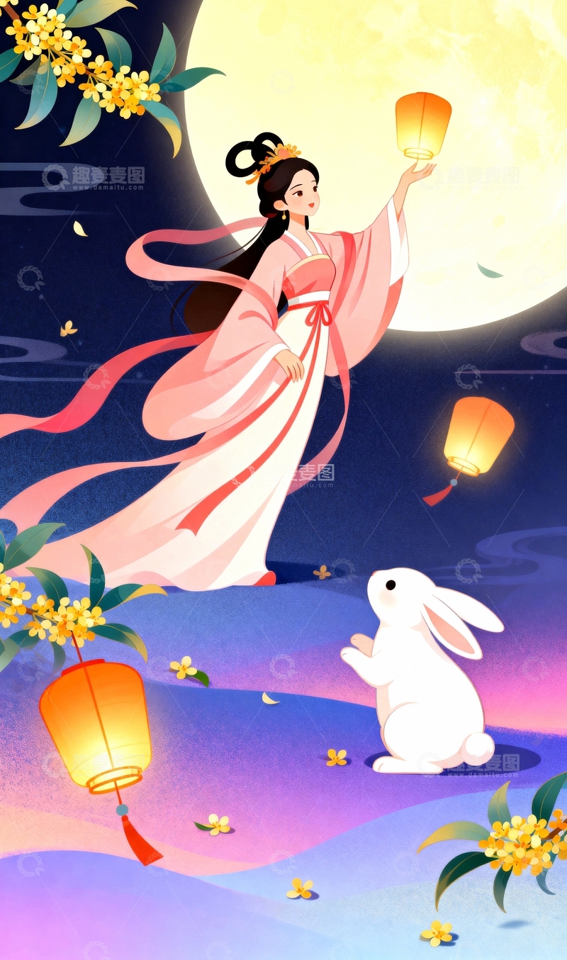 高清大图下载【趣麦麦图】中秋节国潮风节日背景03